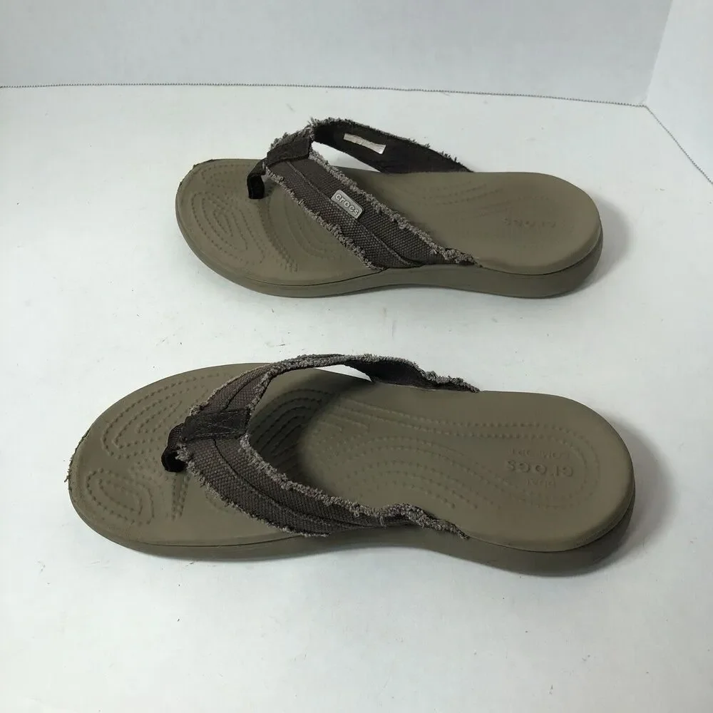 Crocs Sandals Mens Size 7 Dual Comfort Distressed Flip Flops Thong Taupe Brown C